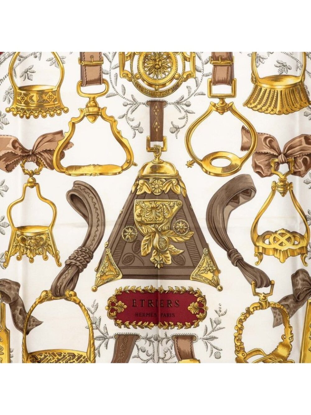 Hermes Carre 90 Etriers Armor Horse Gear Scarf Red White Multi Silk - Picture 3 of 9